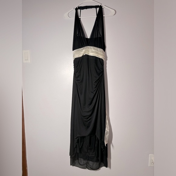 Vintage Dresses & Skirts - vintage y2k black mesh layered white belted midi dress size large